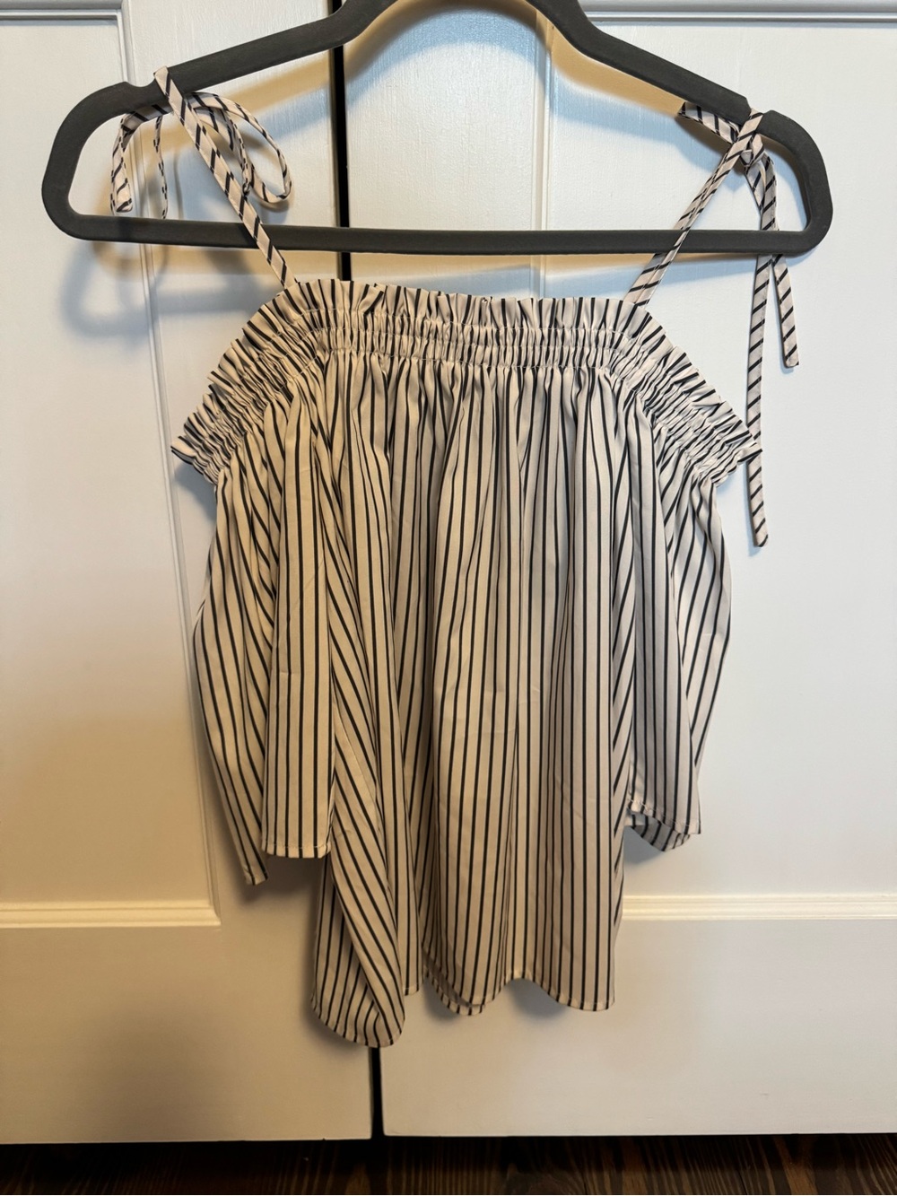 Blue Rain Blue and White Striped Tie-Shoulder Shirt
